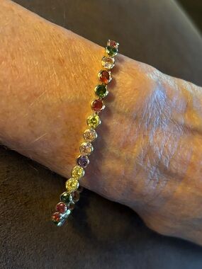Multicolor Gemstone Tennis Bracelet - Women's Goldtone